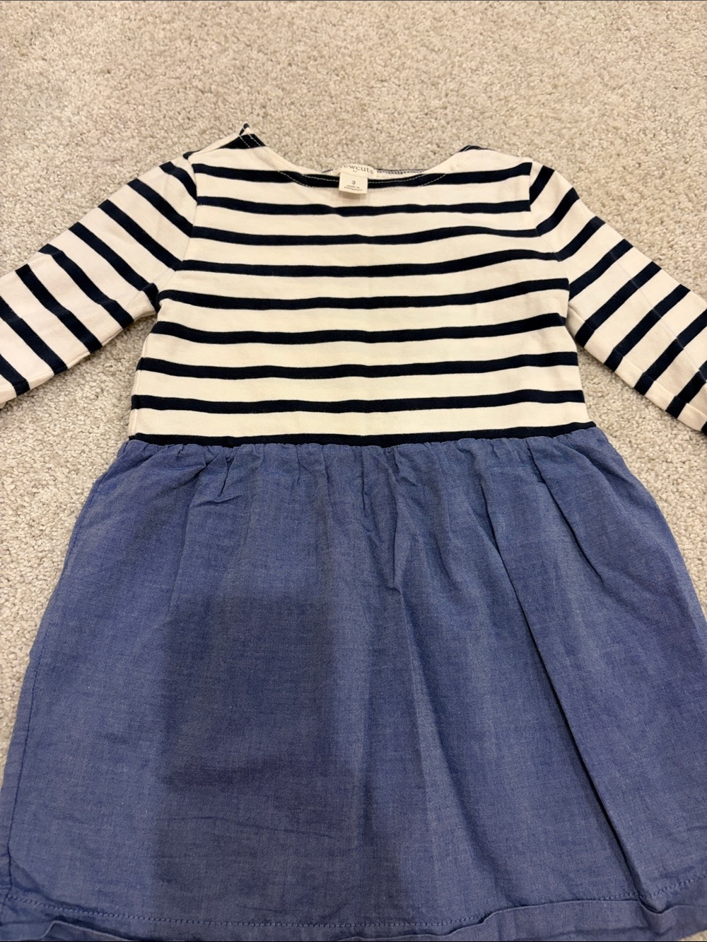 Crewcuts Navy & White Striped Top with Blue Chambray Skirt